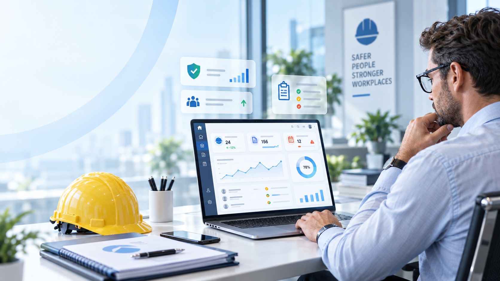 Professionista HSE che utilizza Safety Pilot PRO dalla propria postazione di lavoro